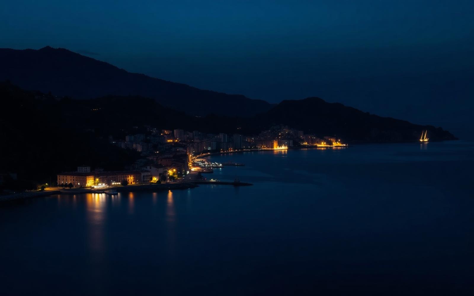 Vista notturna della costa dei Campi Flegrei